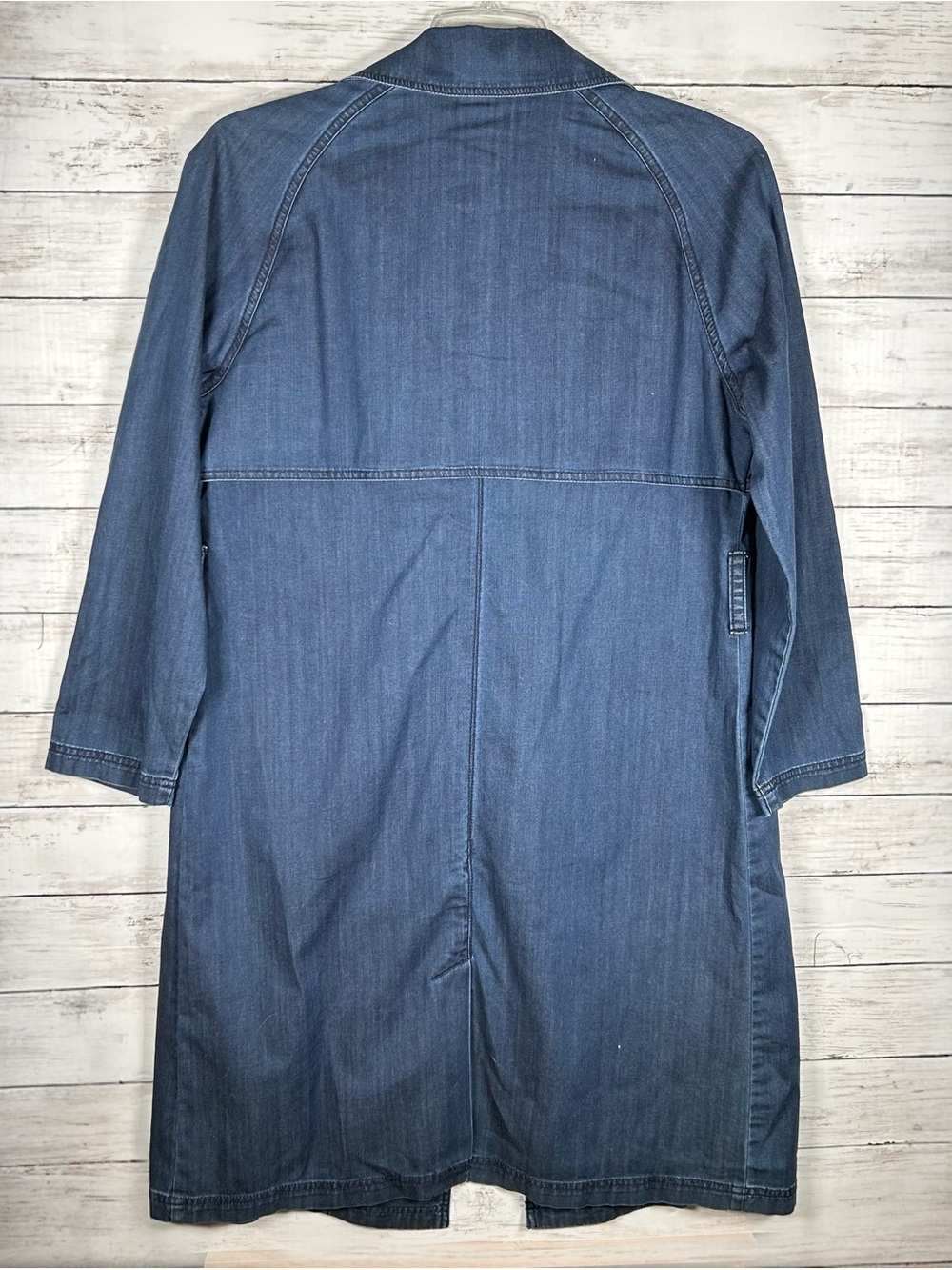 Chico’s Lightweight Indigo Blue Open Front Trench Coat Duster Jacket 1 M NWT - Picture 3 of 7